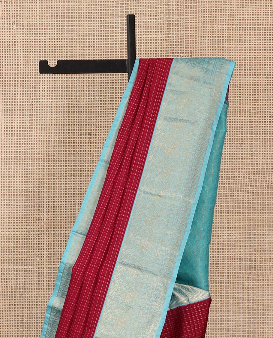Red Striped Vasundhara Lite Silk Mix Saree, a Contrast Mayil Border, Grand Pallu, Contrast Blouse