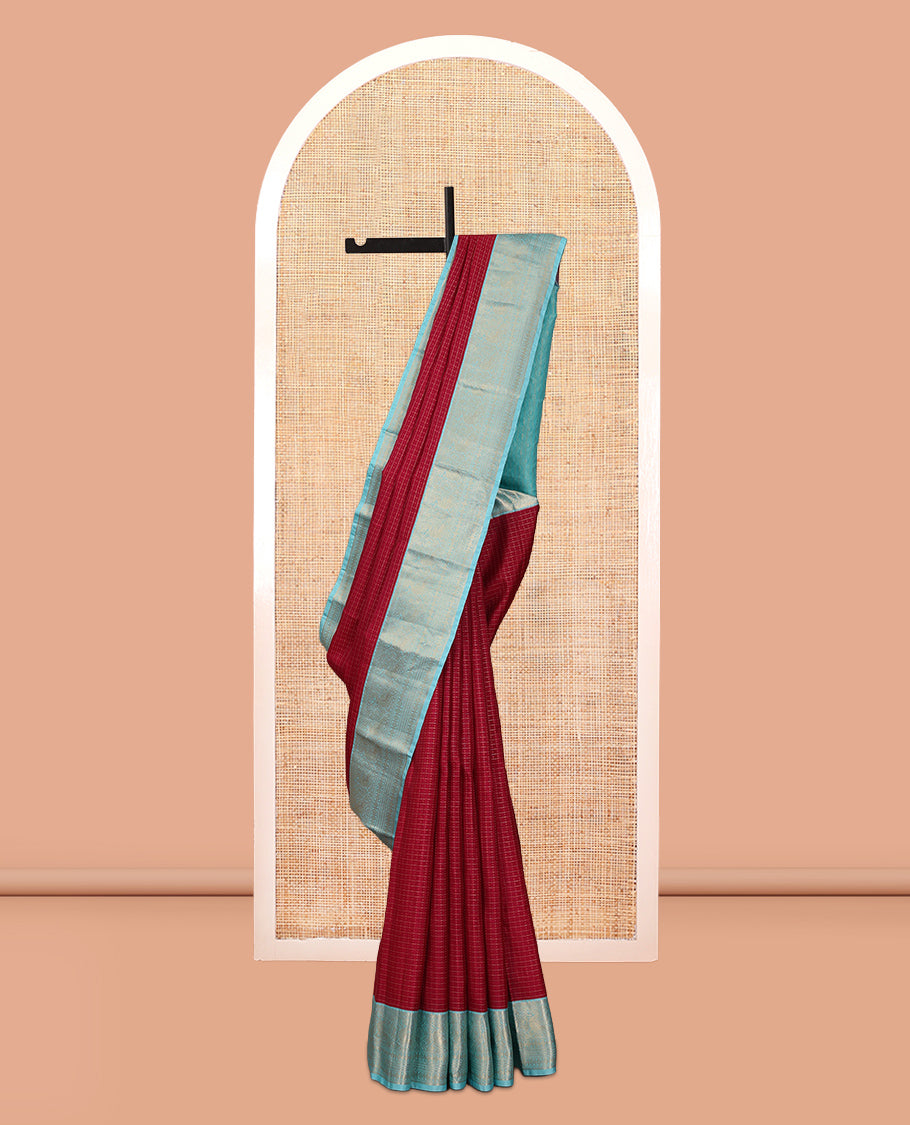 Red Striped Vasundhara Lite Silk Mix Saree, a Contrast Mayil Border, Grand Pallu, Contrast Blouse