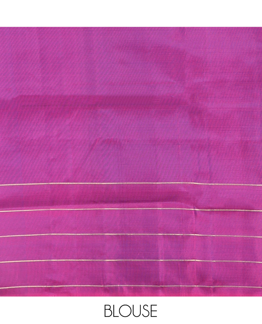 Blue Mayuri Lite Silk Mix Saree, Adorned with Muthu Stripes on Its Body, Complemented by a Contrast Border of Human Figurines, Intricately Designed Pallu, and Paired with a Contrast Blouse