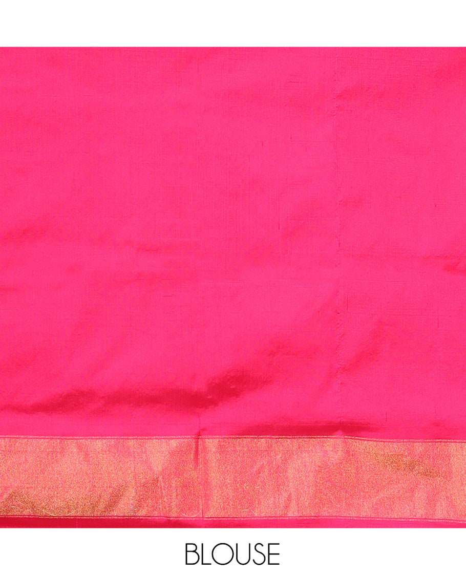 Blue Flora-Fauna Buttas Pochampally Ikat Saree, Contrast Border