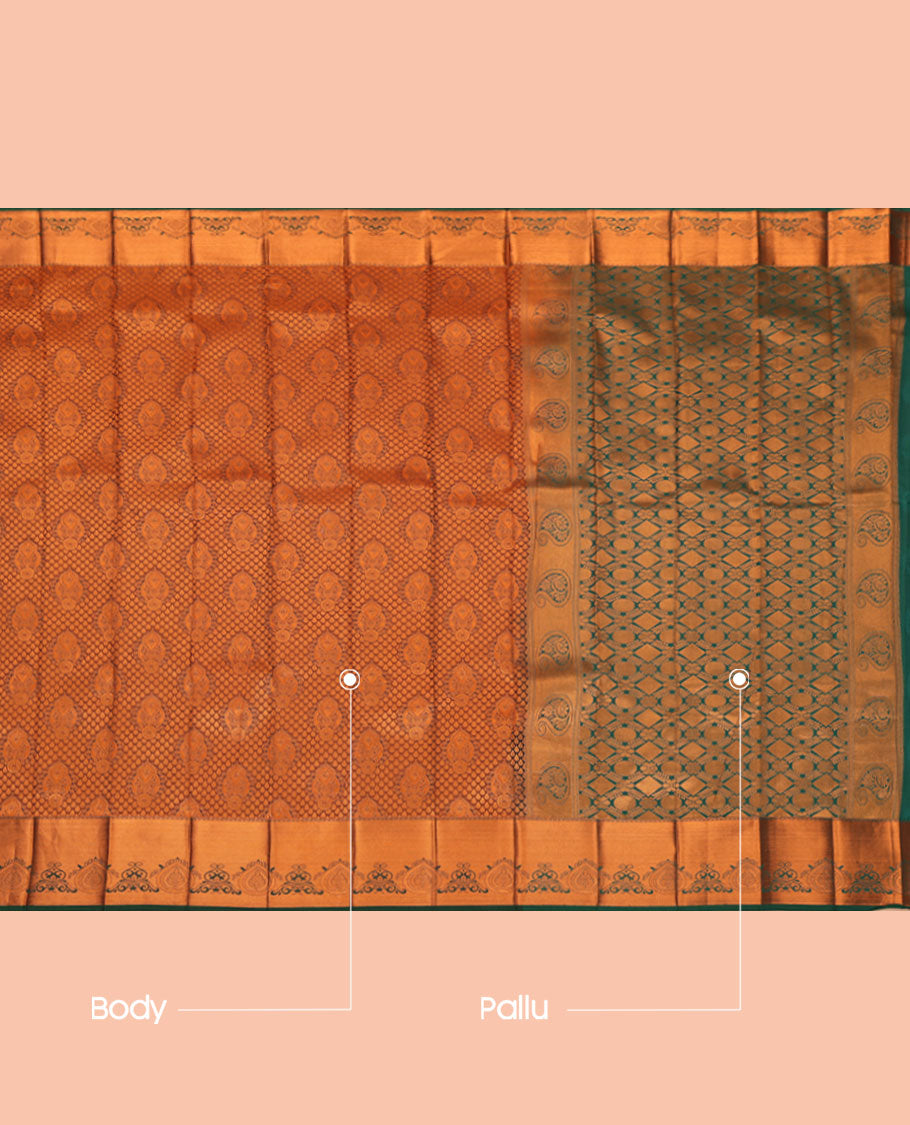 Brown Budget Silk Saree Featuring Jacquard Design, a Contrast Traditional Zari Border, Grand Pallu, and a Contrast Blouse