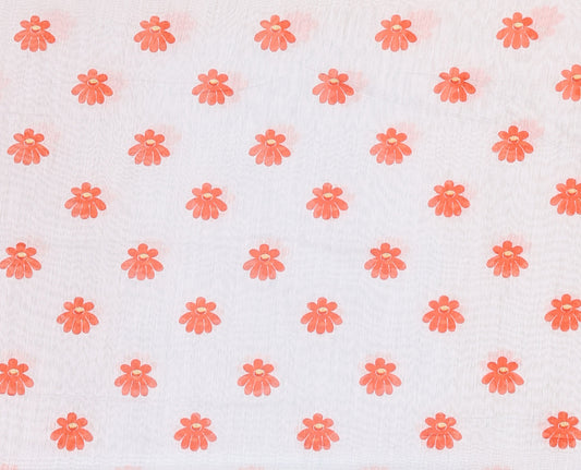 Borderless white floral design chanderi cotton saree , floral vine printed pallu and small floral printed blouse