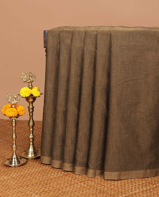 Mehendi green Striped soft khadhi cotton saree with self border & striped thread pallu along with striped blouse