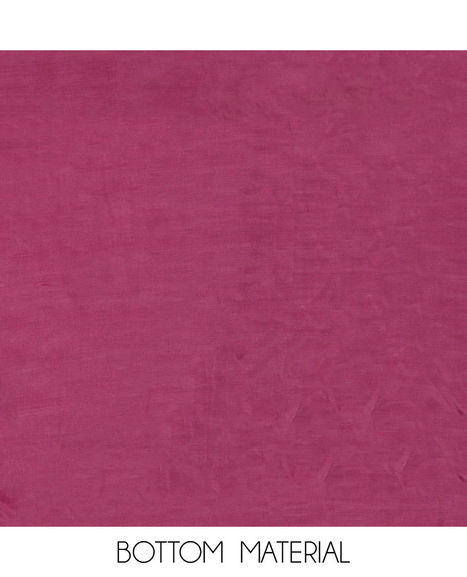 Wine Material Churidar Set, Subtly Designed with Plain Vichitra Silk Top, Comes with a Plain Santoon Bottom, and Is Paired with a Crushed Chiffon Dupatta of Floral Print and Mirror Work