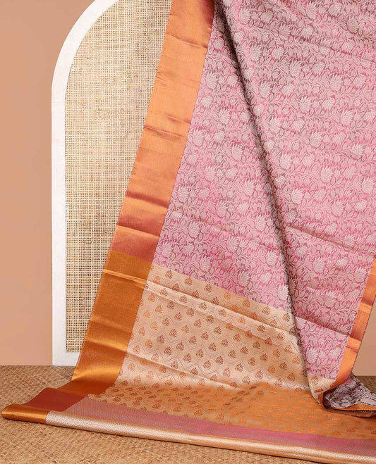 Purple zari flower weaving design banaras tissue saree with zari bawanchi border & butta zari pallu along with brocade blouse