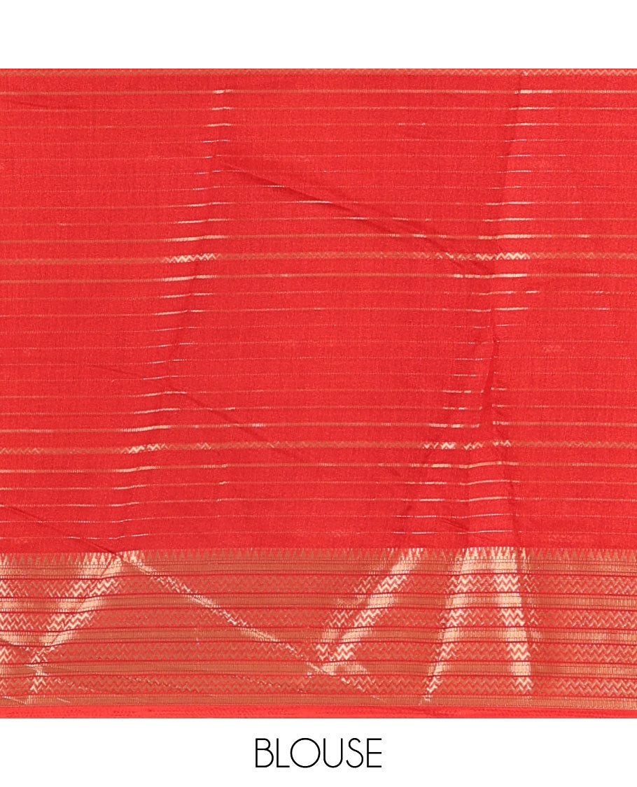 Green horizontal zari striped moss chiffon saree, contrast traditional zari border, striped pallu, and a contrast zari design blouse