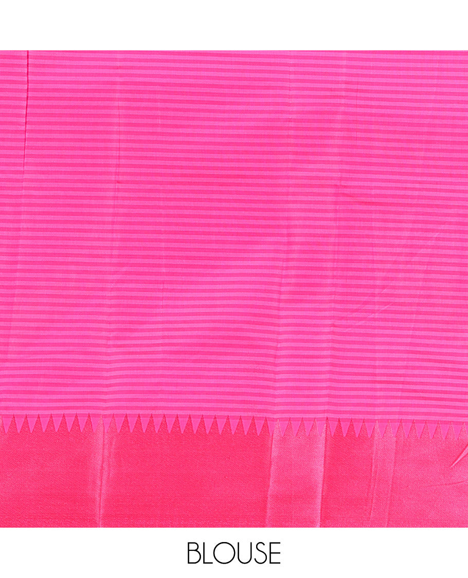 Black-Yellow Kanchi Silk Saree Features Checks and Buttas, Contrast Ganga-Jamuna Temple Border, and Contrast Blouse