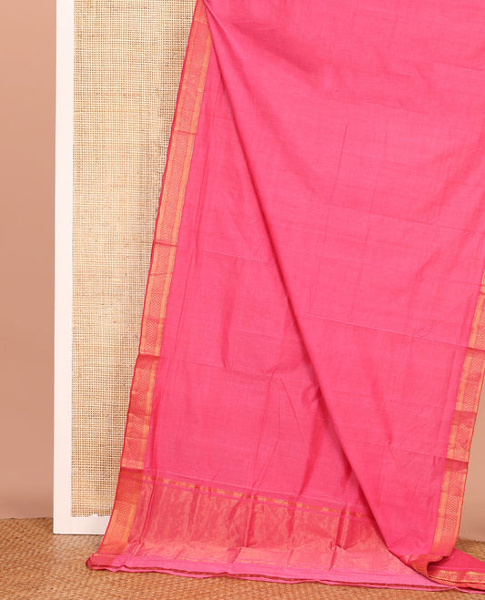 Pink Plain Mangalagiri Cotton Saree, Highlighted by Traditional Zari Design Border, Gleaming Zari Pallu, and Paired with a Matching Blouse