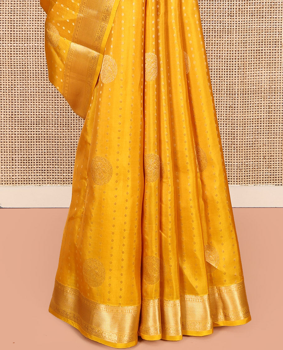 Yellow Vasundhara Lite Silk Mix Saree, Subtly Sparkled with Zari Buttas, Highlighted by a Zari Traditional Border, Intricate Pallu, and a Matching Blouse