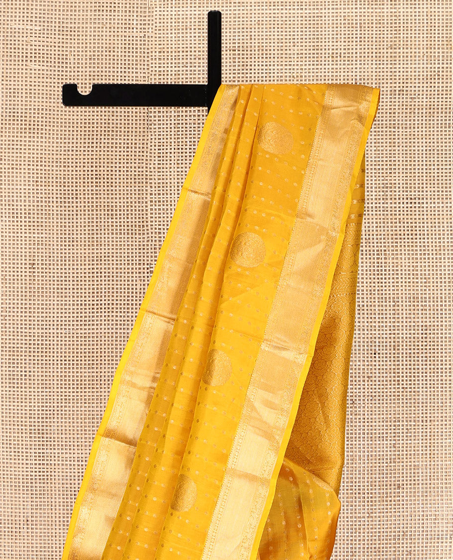 Yellow Vasundhara Lite Silk Mix Saree, Subtly Sparkled with Zari Buttas, Highlighted by a Zari Traditional Border, Intricate Pallu, and a Matching Blouse