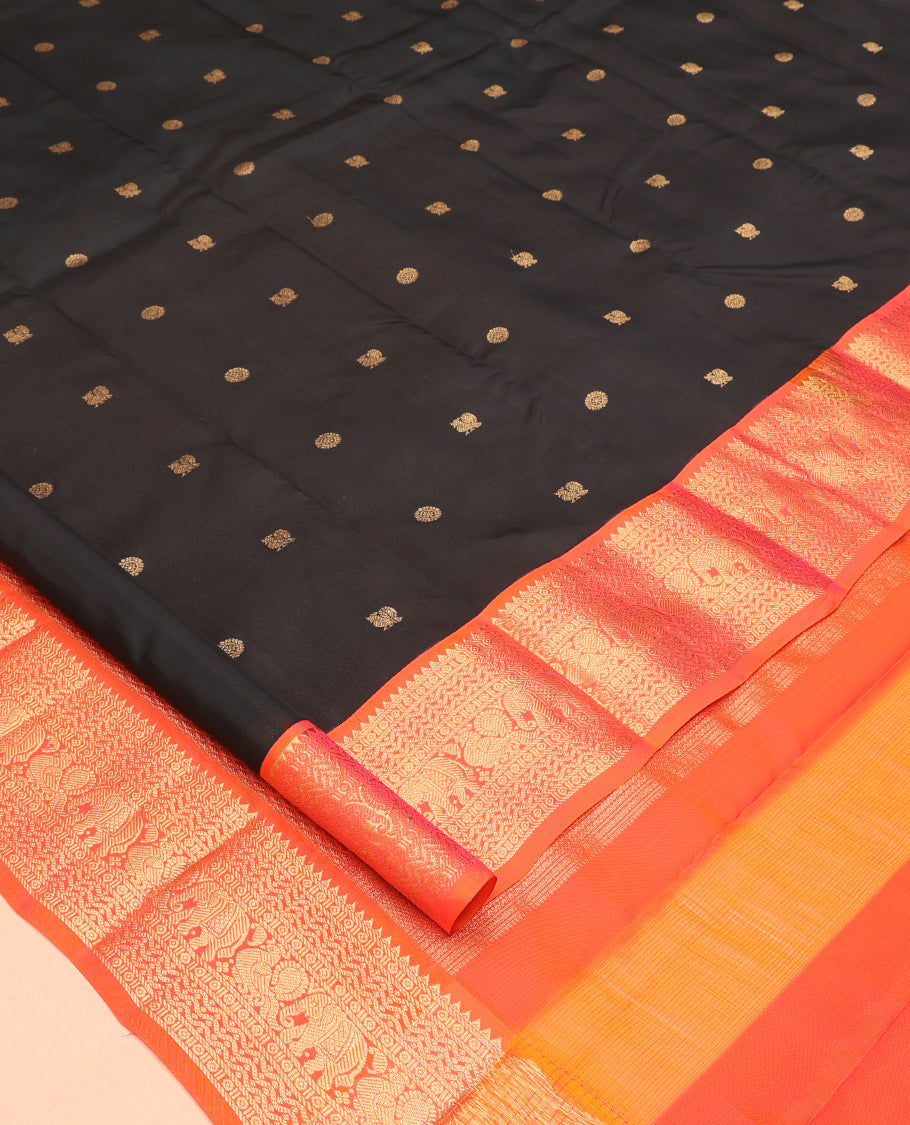 Black Mayil Chakram Butta Vasundhara Lite Silk Mix Saree