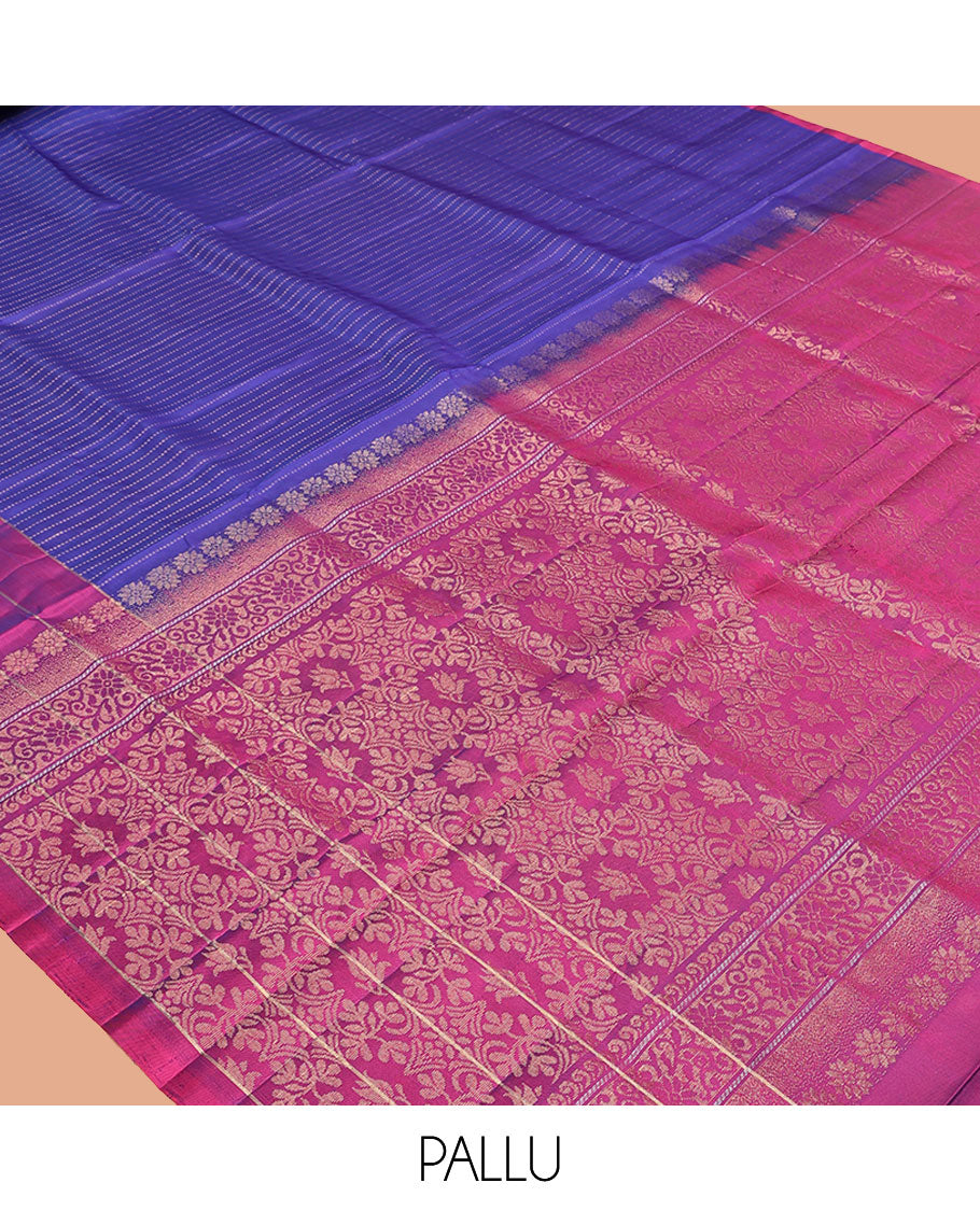 Blue Mayuri Lite Silk Mix Saree, Adorned with Muthu Stripes on Its Body, Complemented by a Contrast Border of Human Figurines, Intricately Designed Pallu, and Paired with a Contrast Blouse