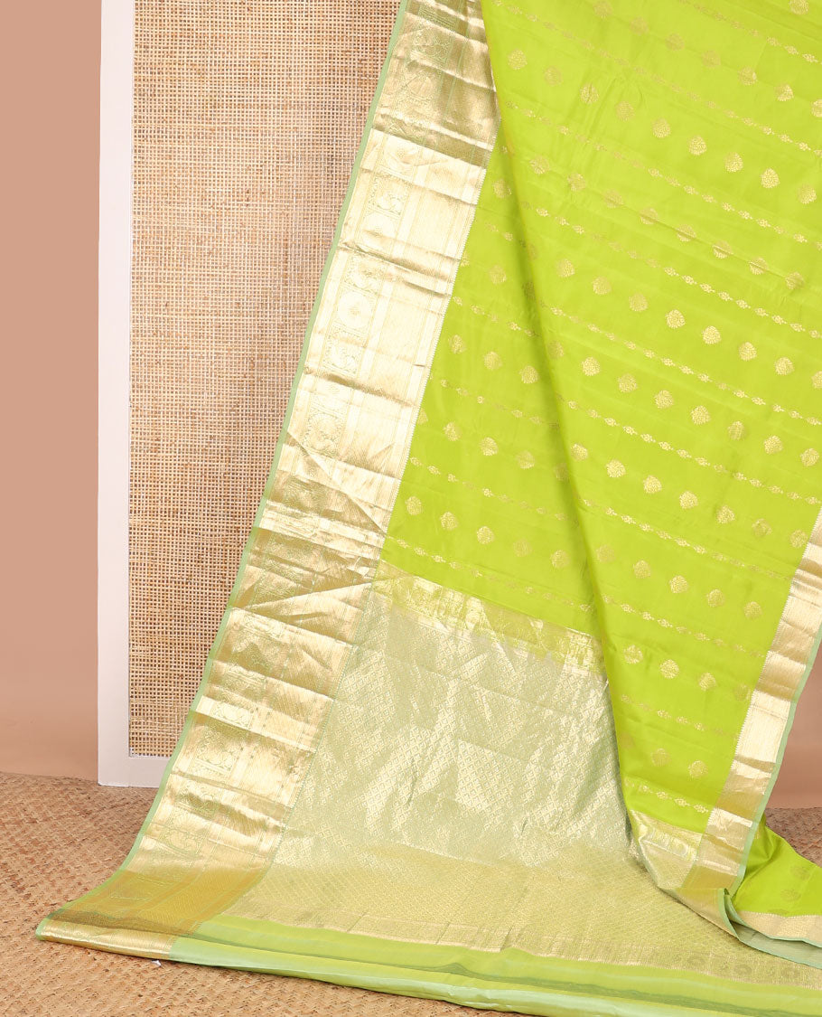 Light green floral design vasundhara elite silk saree with contrast zari design border & checked floral design pallu