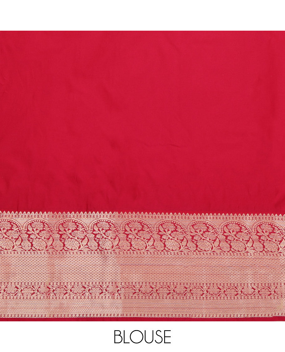 Mustard Budget Silk Saree, Sparsely Sparkled with Zari Buttas, Complemented by Contrast Traditional Zari Border, Grand Pallu and a Contrast Blouse
