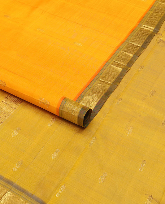 orange buttas kancheepuram silk saree with contrast intricate zari design border & floral design pallu