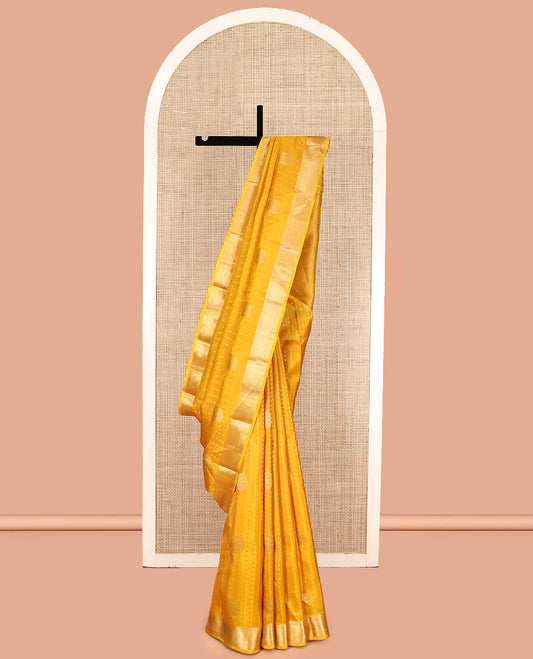 Yellow Vasundhara Lite Silk Mix Saree, Subtly Sparkled with Zari Buttas, Highlighted by a Zari Traditional Border, Intricate Pallu, and a Matching Blouse