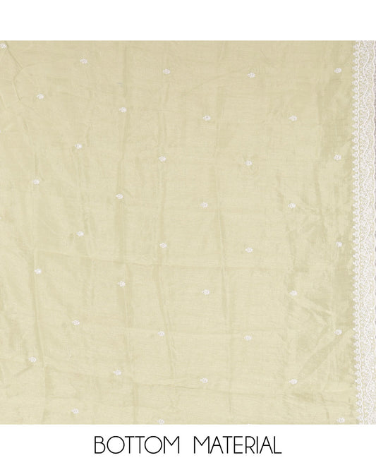 Pista Green Mul Chanderi Material Chudidar Set, Thread-Embroidered Top, Plain Bottom, Thread-Embroidered Dupatta