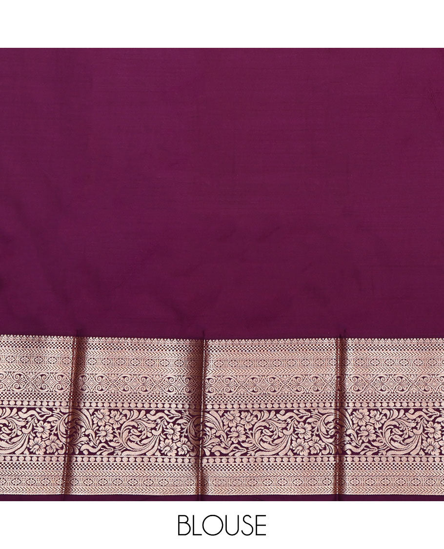 Lavender Budget Silk Saree, Enriched with Zari Buttas, Complemented by a Contrast Traditional Zari Border, Pallu of Paisleys, and a Contrast Blouse