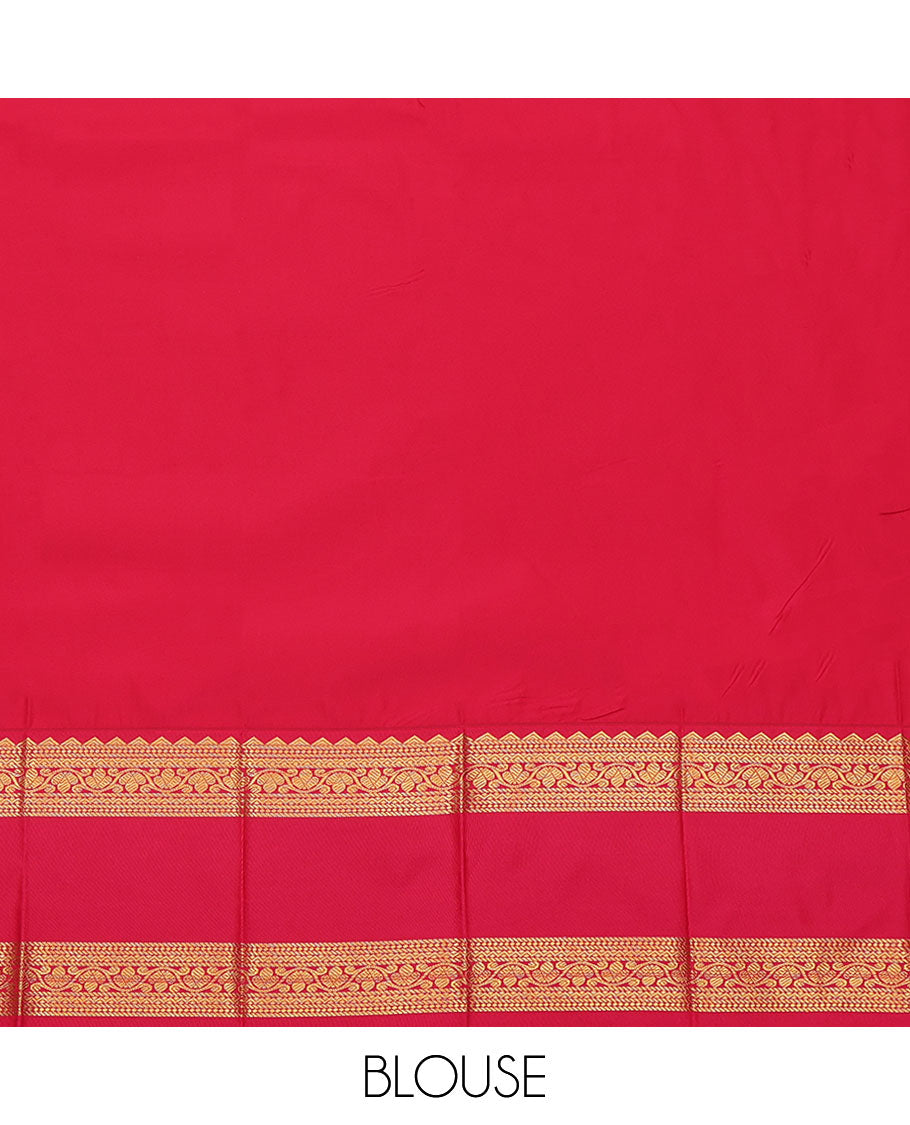 Green Budget Silk Saree, Delicately Woven with Zari Buttas All Over Its Body, Complemented by a Contrast Traditional Zari Design-Woven Rettai Pettu Border, Grand Jaal-Patterned Pallu, and Paired with a Contrast Blouse