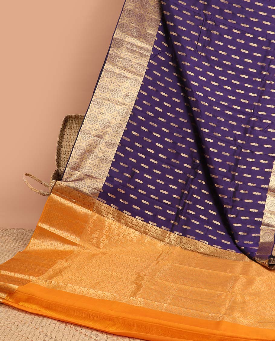 Violet buttas vasundhara silk mix saree  with contrast zari design border & pallu of ogee design