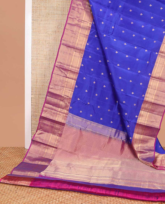 Blue paisley buttas vasundhara elite silk saree with contrast intricate zari design border & floral design pallu
