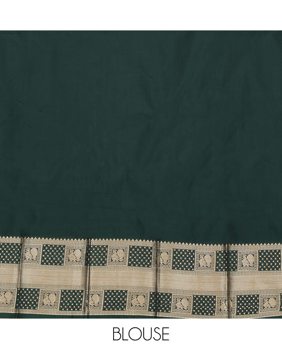 Yellow Budget Silk Saree, Delicately Woven with Zari Buttas All Over Its Body, Complemented by a Contrast Traditional Zari Design Border of Peacock Designs, Pallu Features Jaal Designs, and Paired with a Contrast Blouse