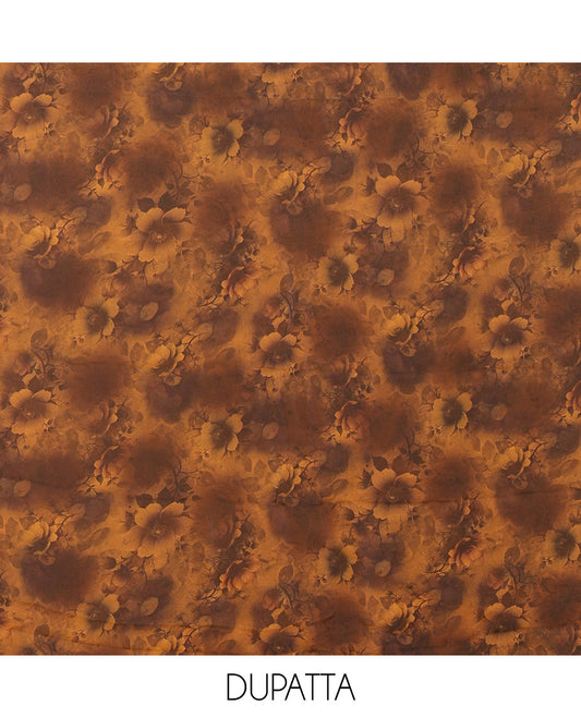 Orange Material Churidar Set, Spotlighted with Swarovski Stone Work Nc Moss Organza Top, Comes with a Plain Santoon Bottom, and Floral Printed Nc Moss Organza Dupatta