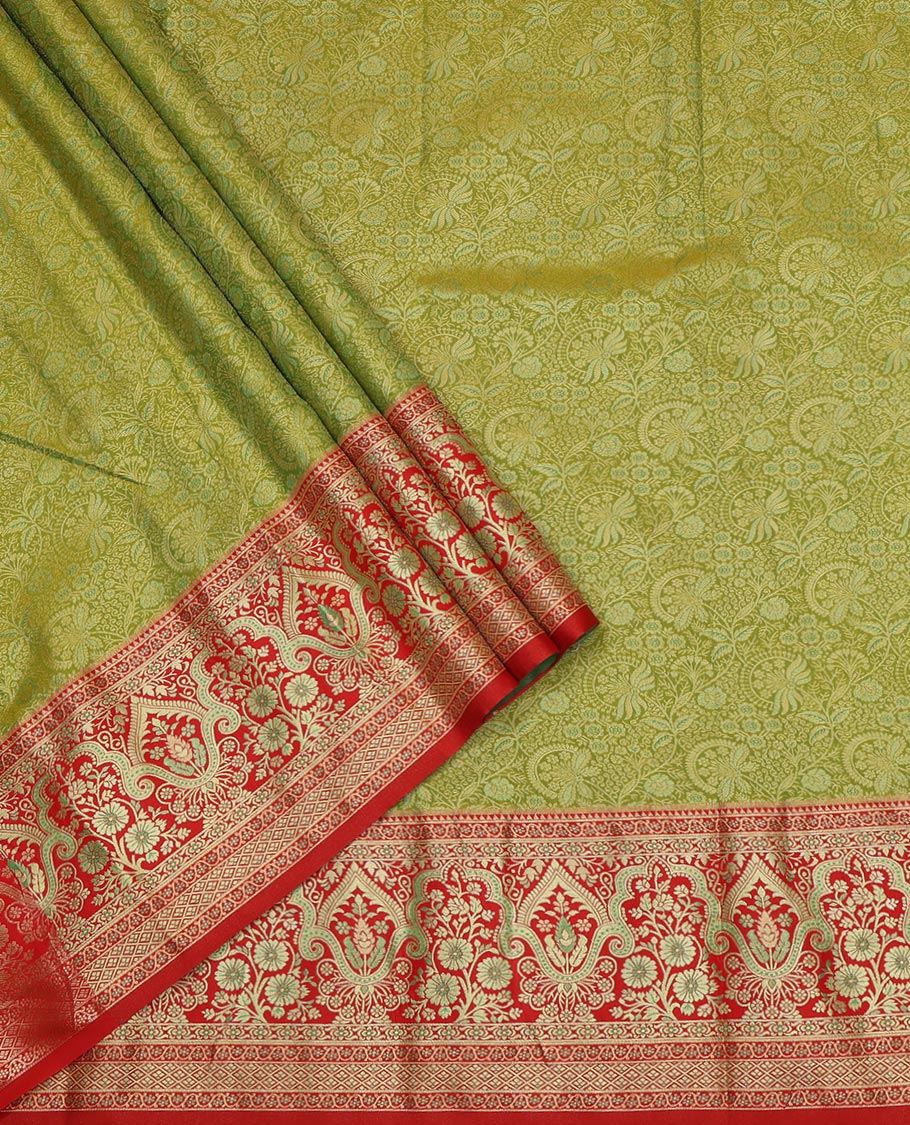 Parrot Green Art Silk Pavadai Material Set