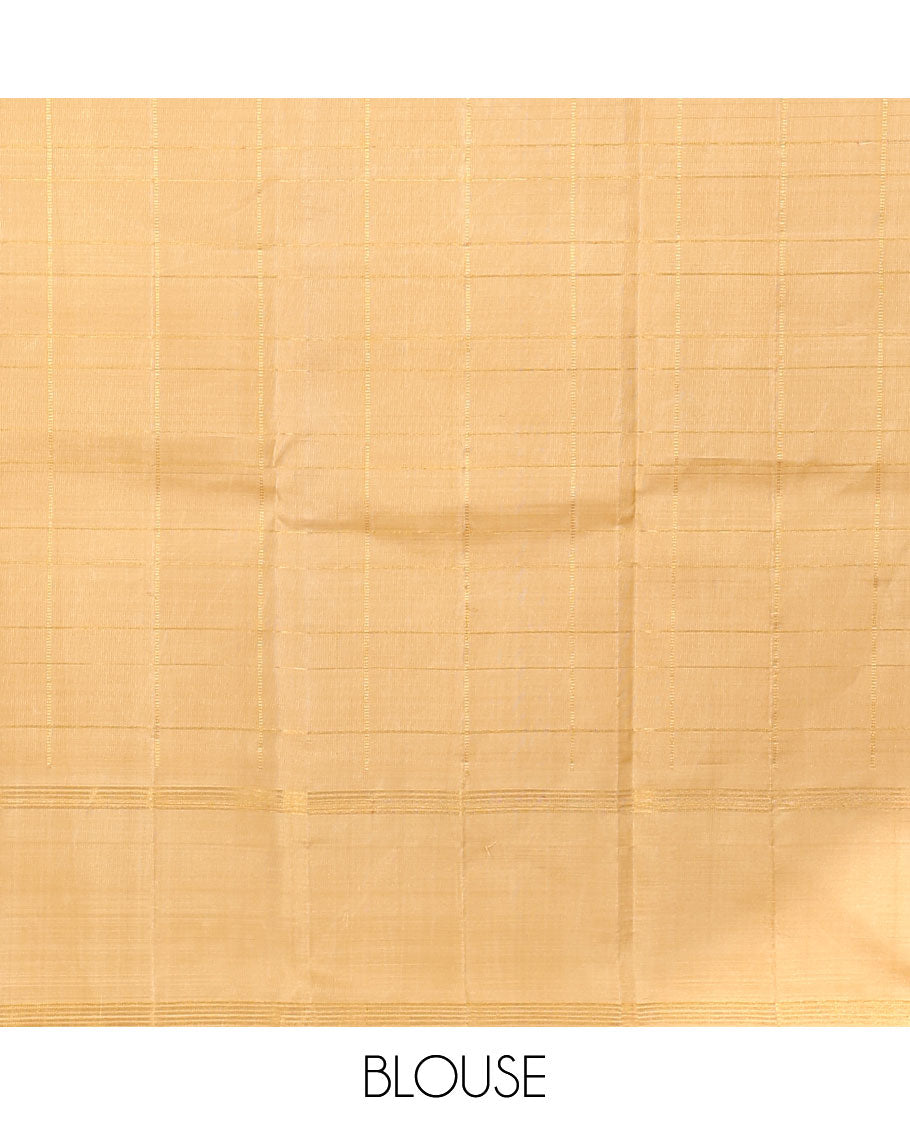 maroon checked kancheepuram silk saree, contrast temple zari border & striped zari design pallu