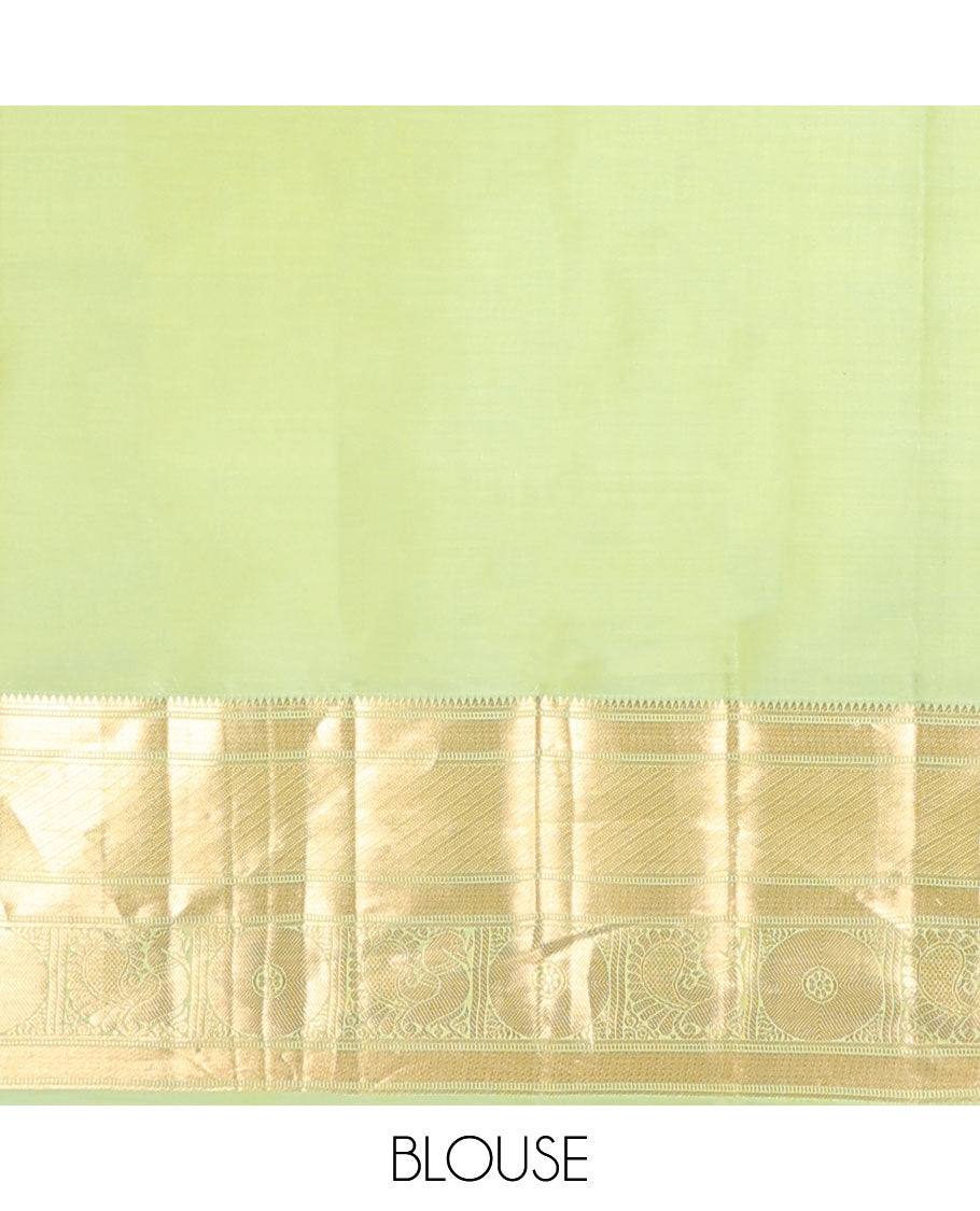 Light green floral design vasundhara elite silk saree with contrast zari design border & checked floral design pallu