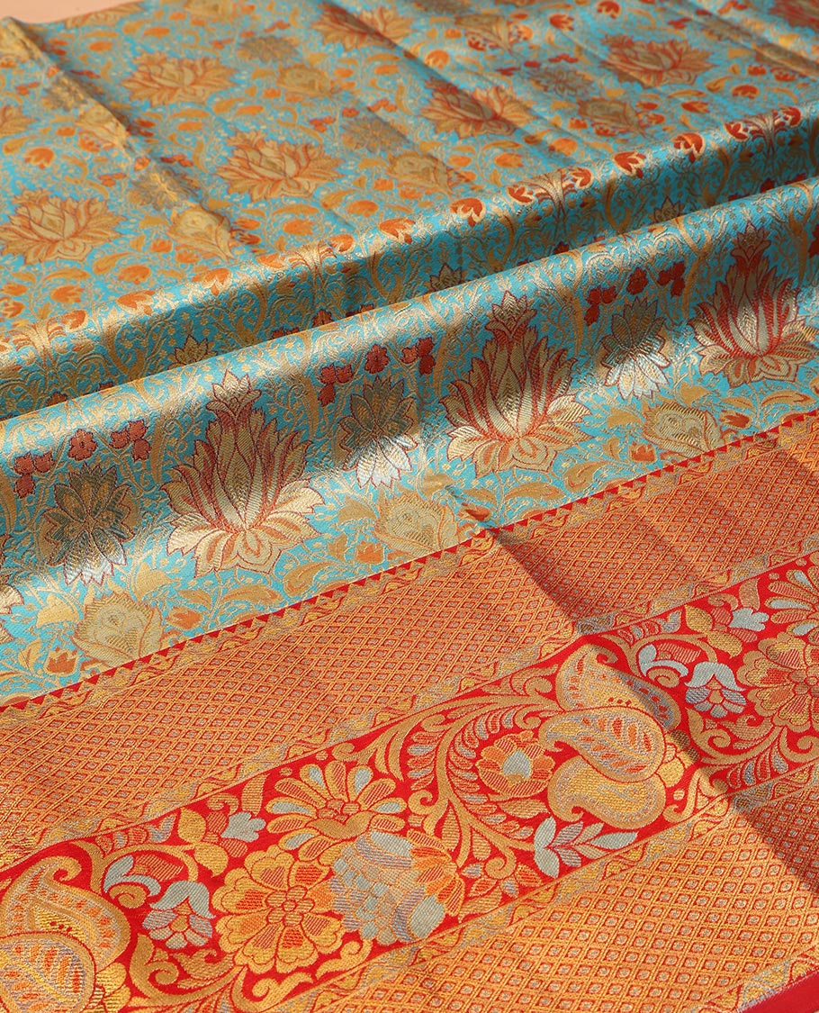 Blue Pure Silk Pavadai Material Set