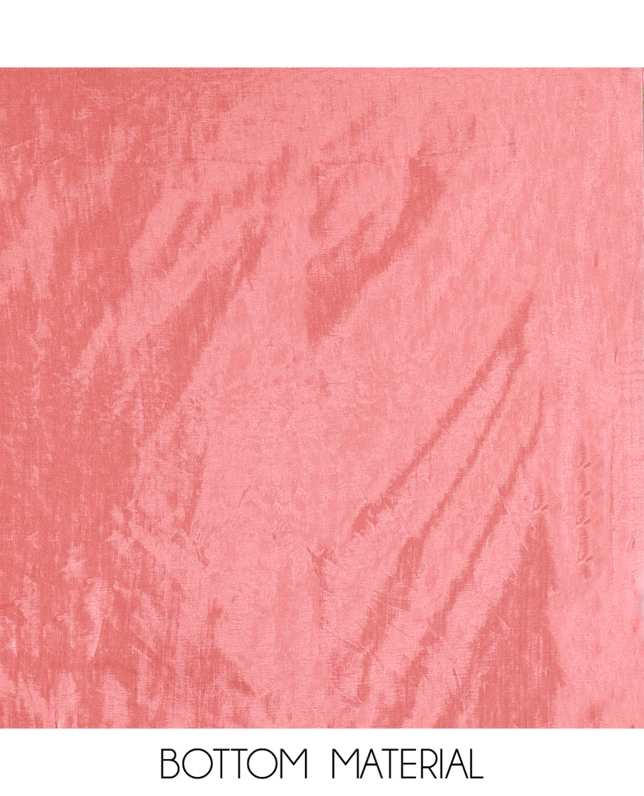 Peach Semi-Bhagalpur Cotton Material Churidar Features Plain Top, a Santoon Bottom, and Contrast Abstract Printed Dupatta