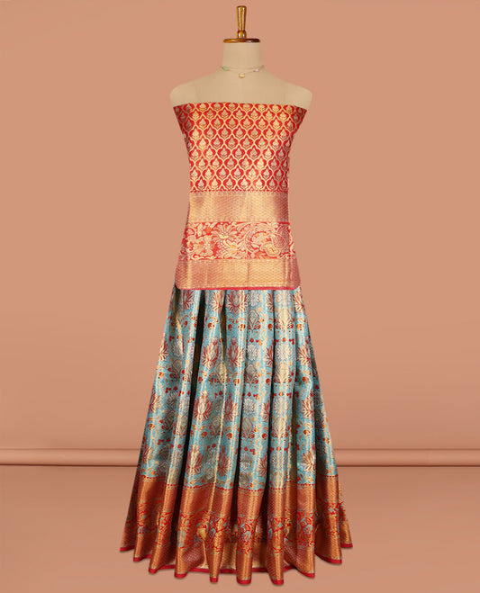 Blue Pure Silk Pavadai Material Set