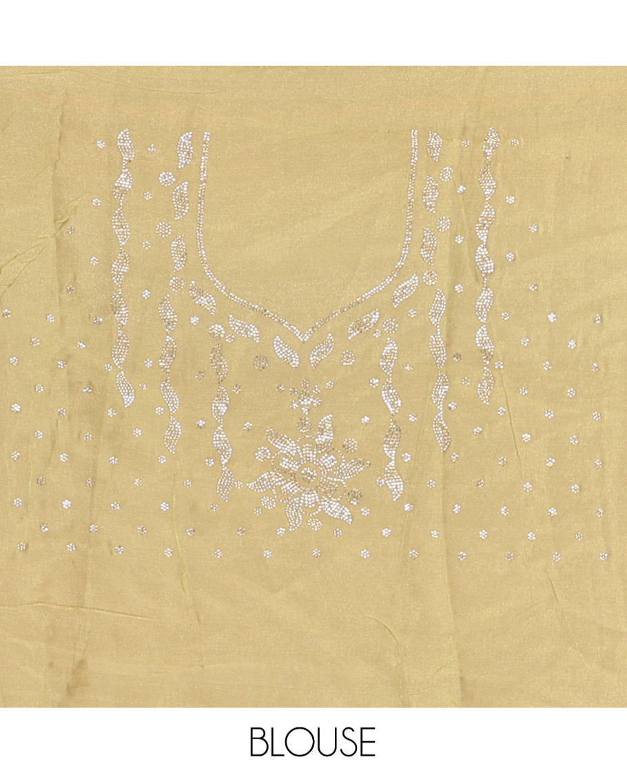 Green Designer Saree, Gleamed up with Stone Work All Over Its Body, Highlighted by Stone Embroidered Border, And Paired with a Matching Blouse