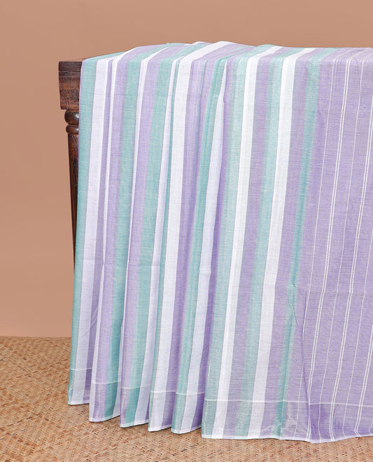 Borderless purple stripes jute cotton saree with self striped pallu