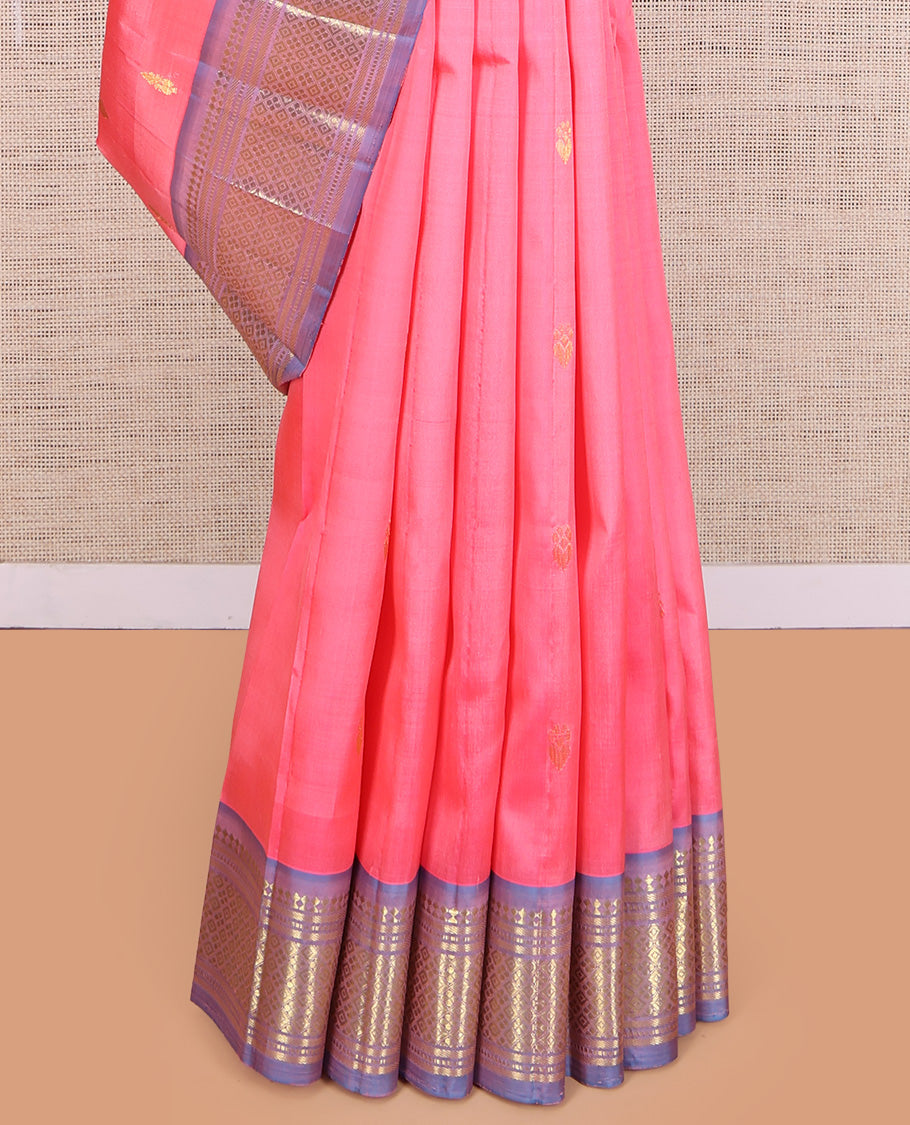 Pink Contrast Kanchipuram Silk Saree