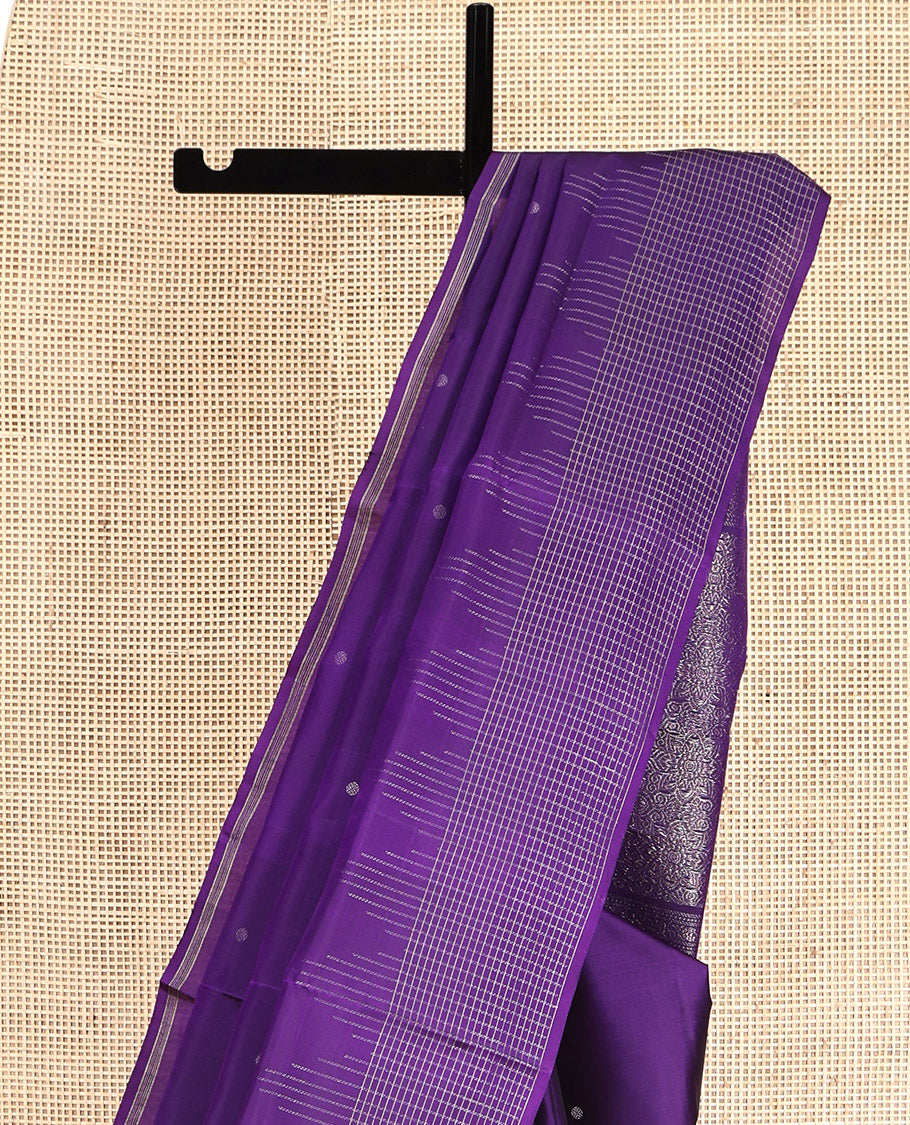 Violet Mayuri Lite Silk Mix Saree, Sparsely Woven with Zari Buttas, Subtly Checked Border, Intricate Pallu, and a Matching Blouse