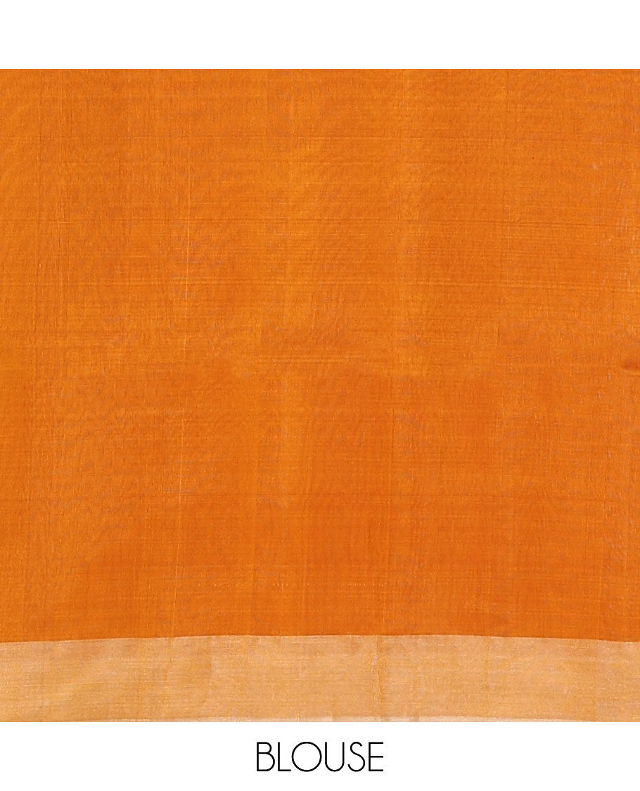 Orange meena floral buttas soft silk saree, contrast border & pallu of chevron stripes