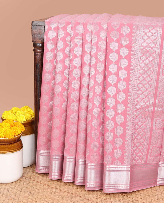 Onion pink silver zari design silk cotton saree with double pad rudrashra border & rich pallu along with plain blouse