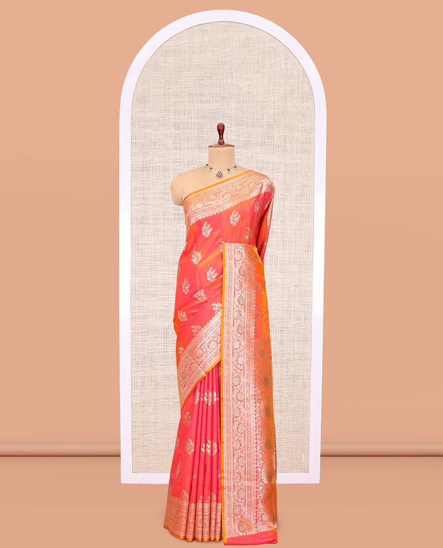 Orange-Pink Semi-Banaras Nylon Saree