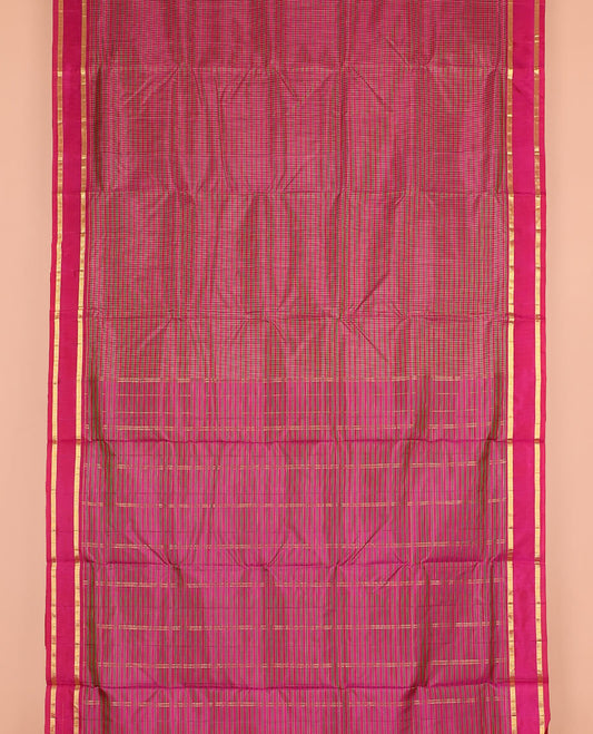 Multi-color checked silk saree, rettai pettu border of muthu kattam designs, and zari striped pallu