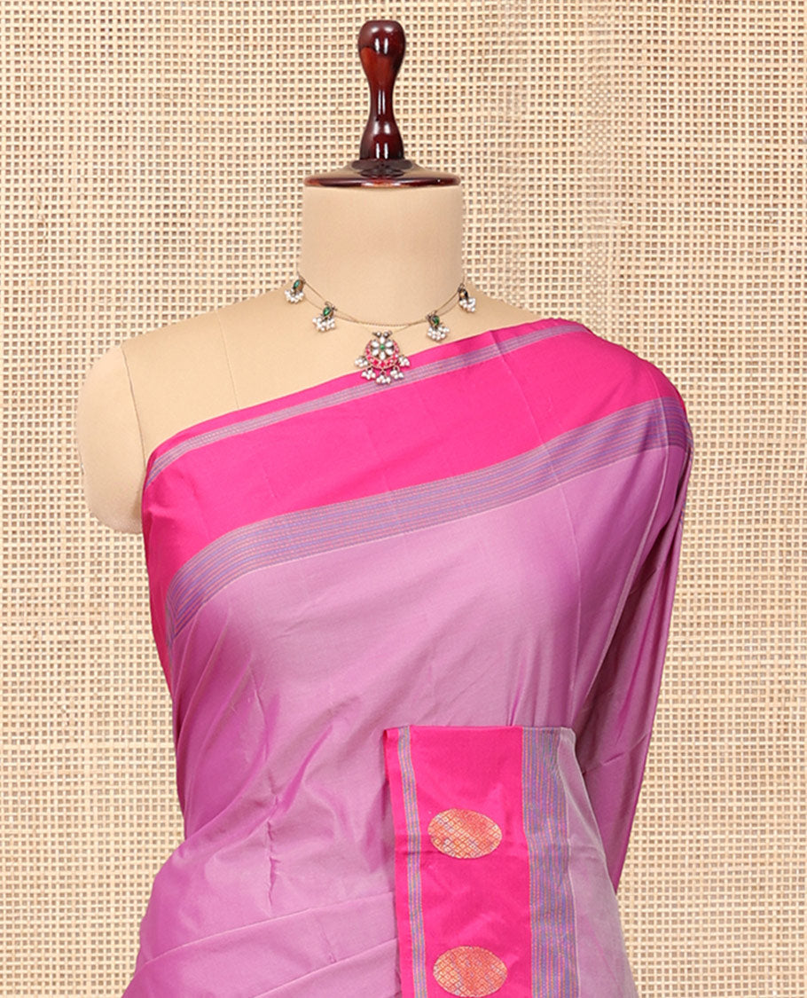 Light Purple Plain Arani Saree, a Contrast Round Zari Butta Border, Zari Design Pallu, and a Matching Blouse