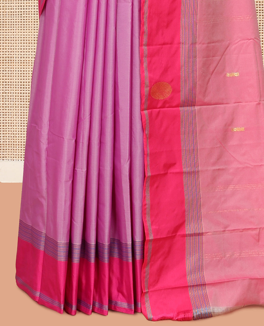 Light Purple Plain Arani Saree, a Contrast Round Zari Butta Border, Zari Design Pallu, and a Matching Blouse