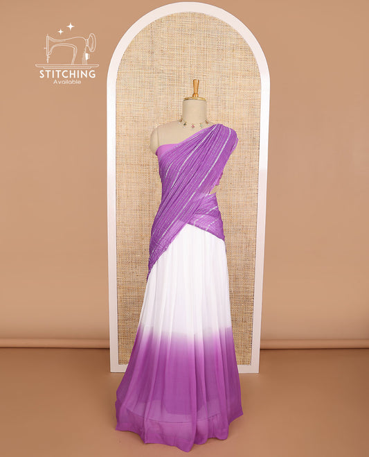 White & purple  georgette half saree with plain blouse & striped design dhavani