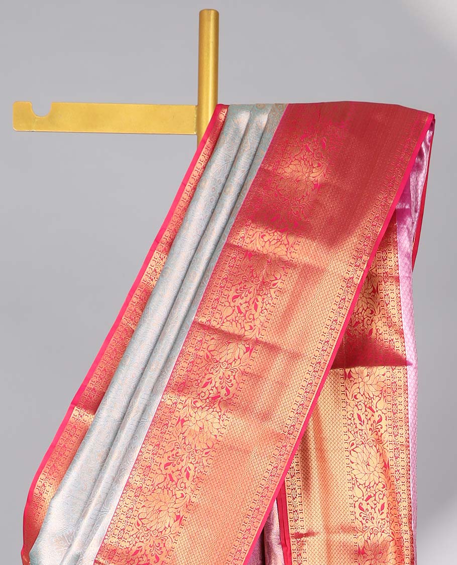 Blue floral jacquard budget silk saree with self floral zari border & pallu of floral zari design
