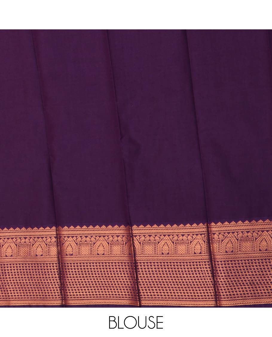 Orange paisley buttas enclosed checked gift saree, contrast traditional zari design border, and jaal pallu