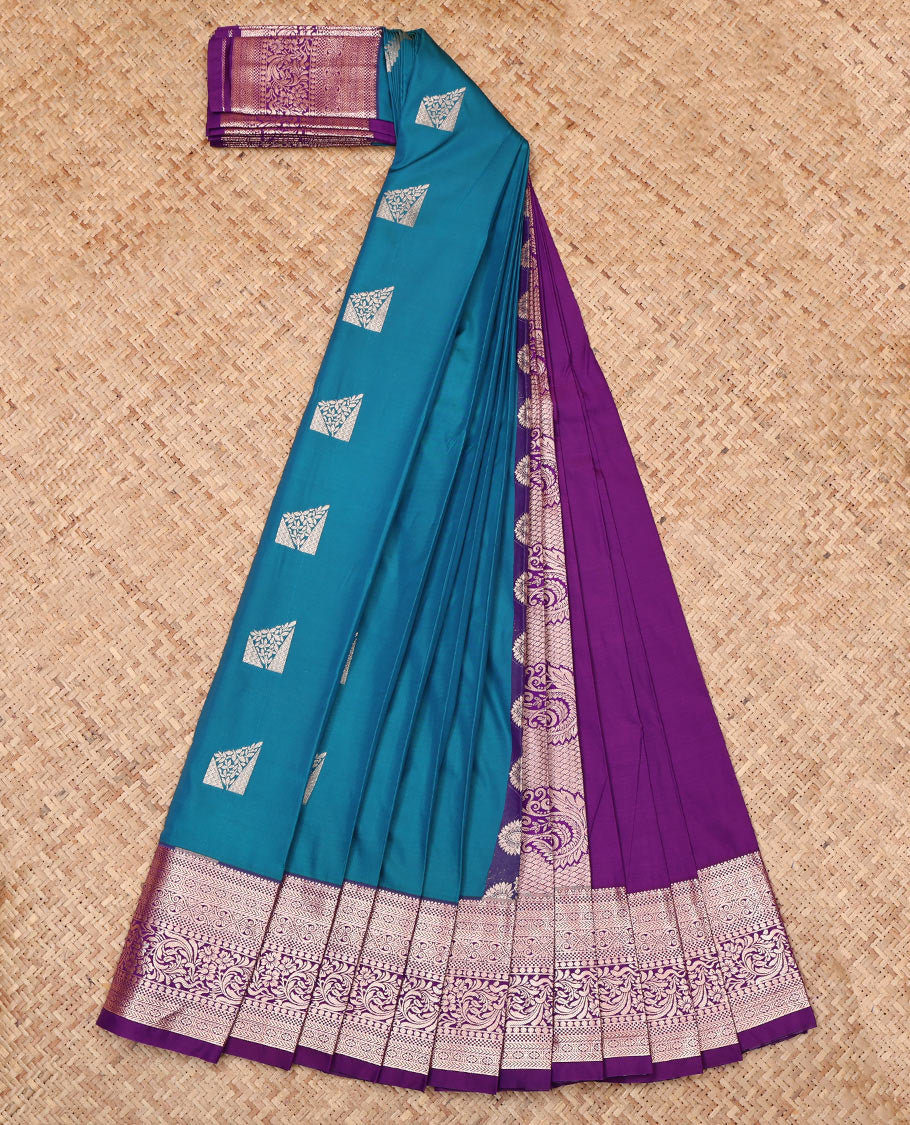 Pink Budget Silk Saree, Adorned with Zari Buttas, Complemented by a Contrast Rettai Pettu Traditional Zari Border, Paisley Pallu, and Contrast Blouse