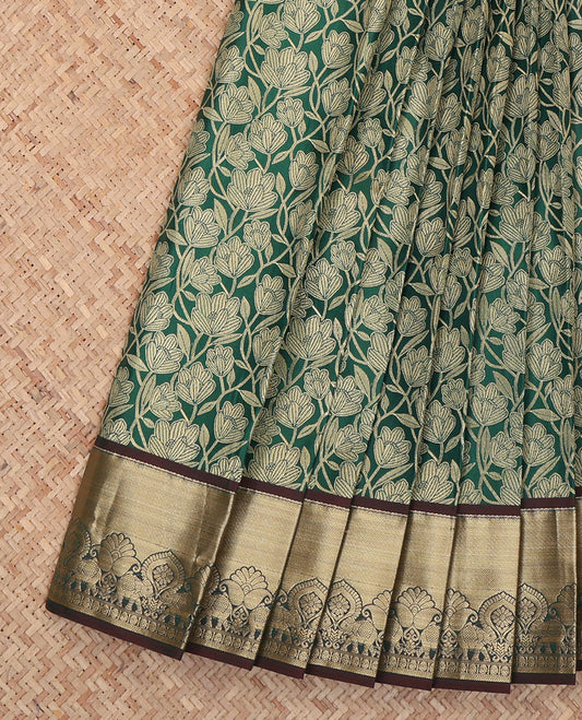 Green Budget Silk Saree, Embellished with Jacquard Design, a Contrast Traditional Zari Border, Grand Pallu, and a Contrast Blouse