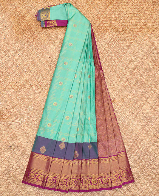Blue Budget Silk Saree, Enriched with Zari Butta Enclosed Checks, Complemented by a Contrast Traditional Zari Border, Grand Jaal Pallu, and Contrast Blouse