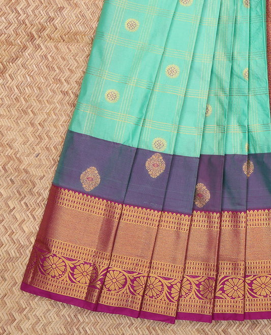 Blue Budget Silk Saree, Enriched with Zari Butta Enclosed Checks, Complemented by a Contrast Traditional Zari Border, Grand Jaal Pallu, and Contrast Blouse